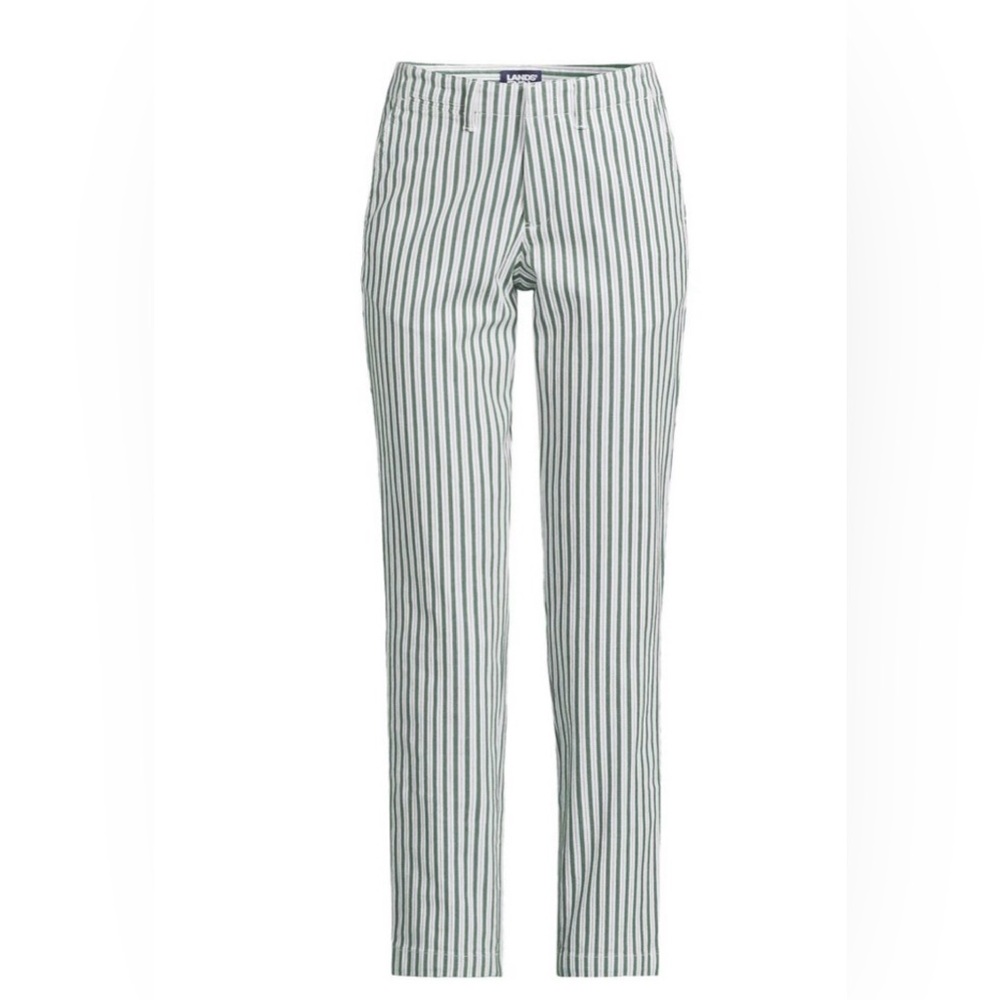 Lands' End Green and White Striped Pants 12 petite